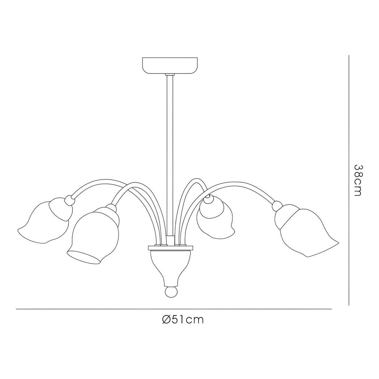 Rimini 51cm 4 Light Opal Glass Chandelier - Satin Chrome