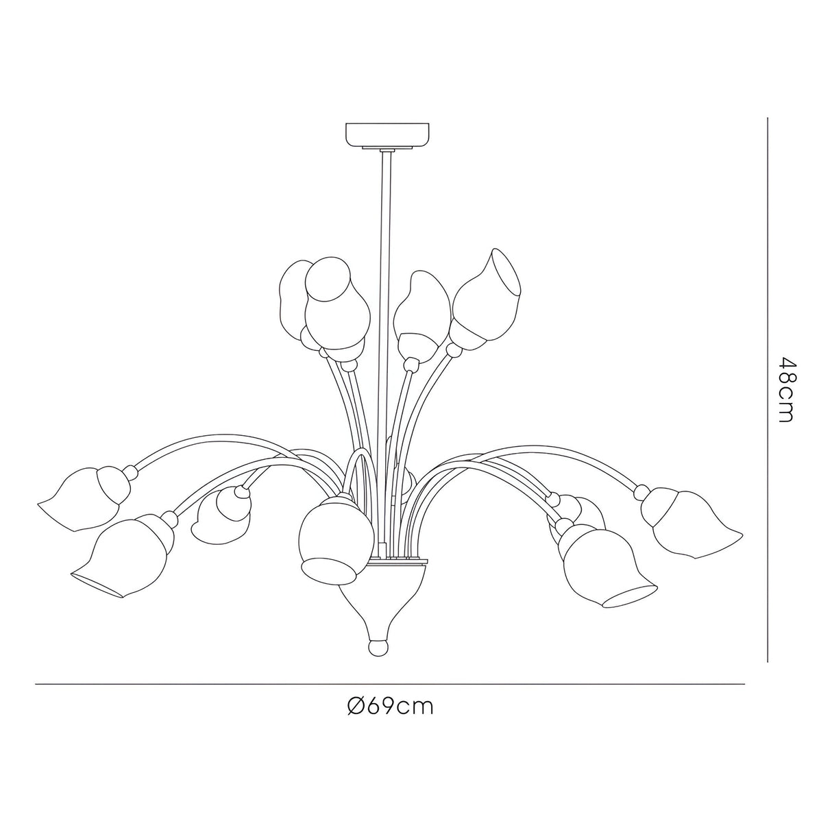 Rimini 69cm 12 Light Opal Glass Chandelier - Satin Chrome