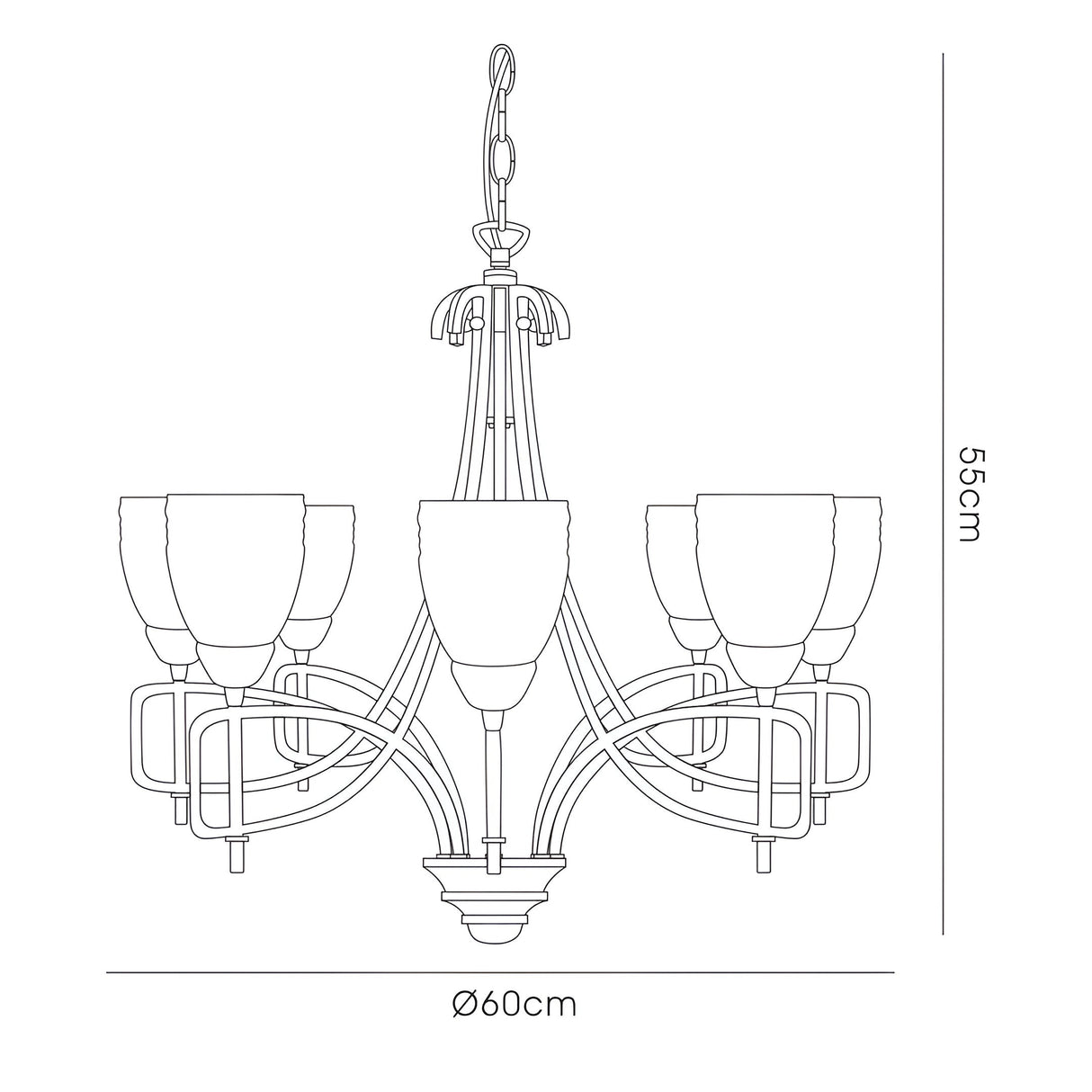 Ortona 60cm 8 Light Opal Glass Chandelier - Russet Brown