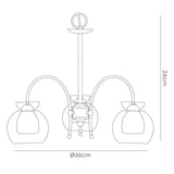 Malvina 36cm 3 Light Glass Chandelier/Semi Flush - Polished Chrome