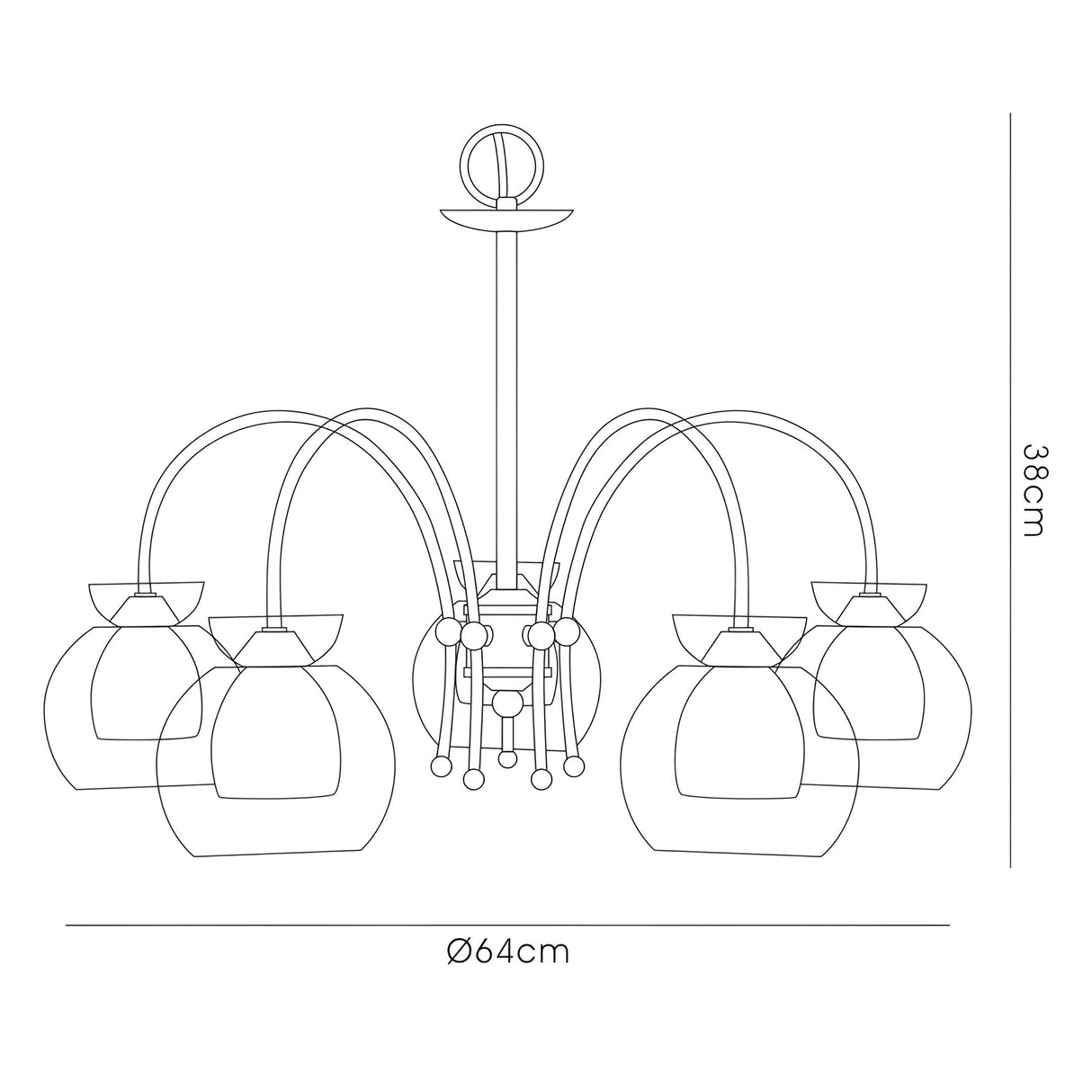 Malvina 64cm 5 Light Glass Chandelier/Semi Flush - Polished Chrome