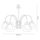 Malvina 64cm 5 Light Glass Chandelier/Semi Flush - Polished Chrome