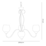 Klara 46cm 3 Light Opal Glass Chandelier - Antique Brass