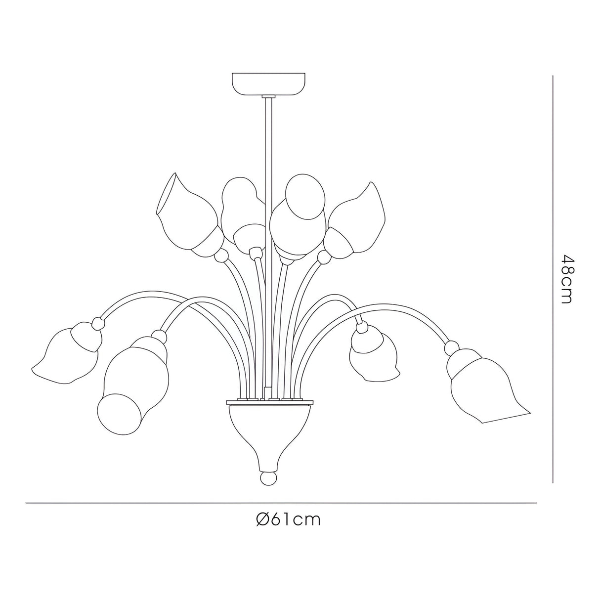 Rimini 61cm 8 Light Opal Glass Chandelier - Satin Brass