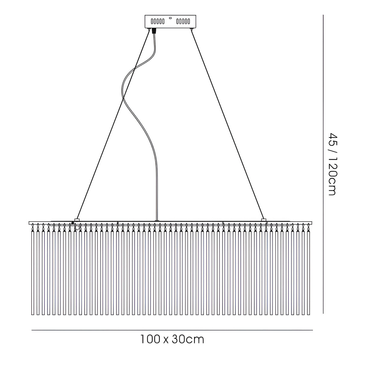 Zanthe 100cm 10 Light Glass Linear Suspension Light - Polished Chrome