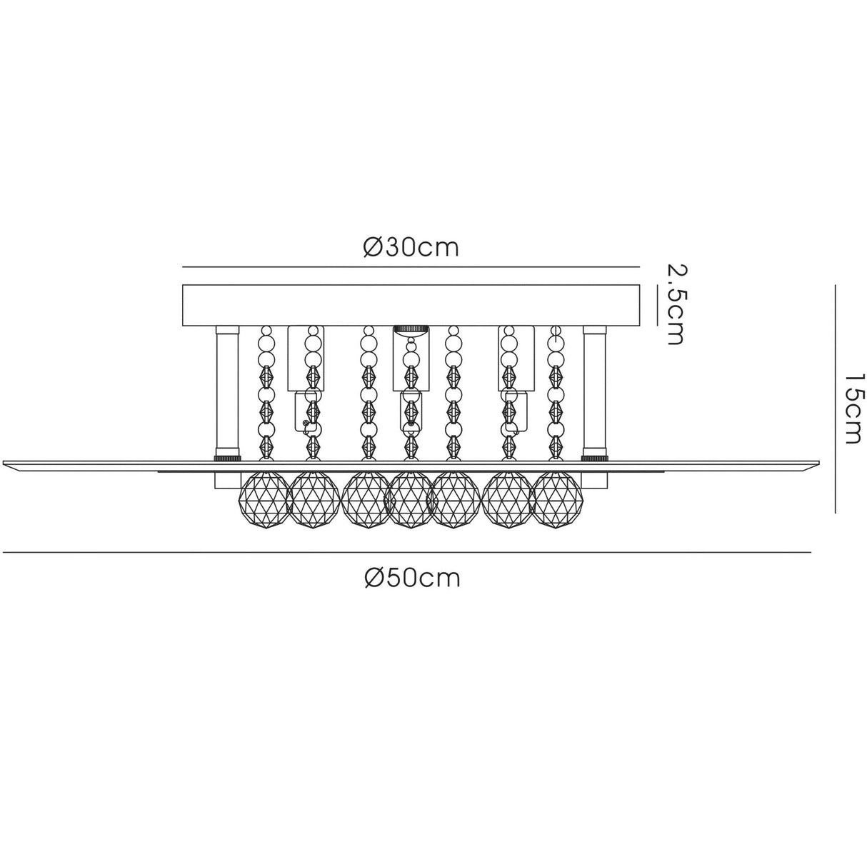 Delmar 6 Light Round Glass/Crystal Flush Ceiling Light - Polished Chrome