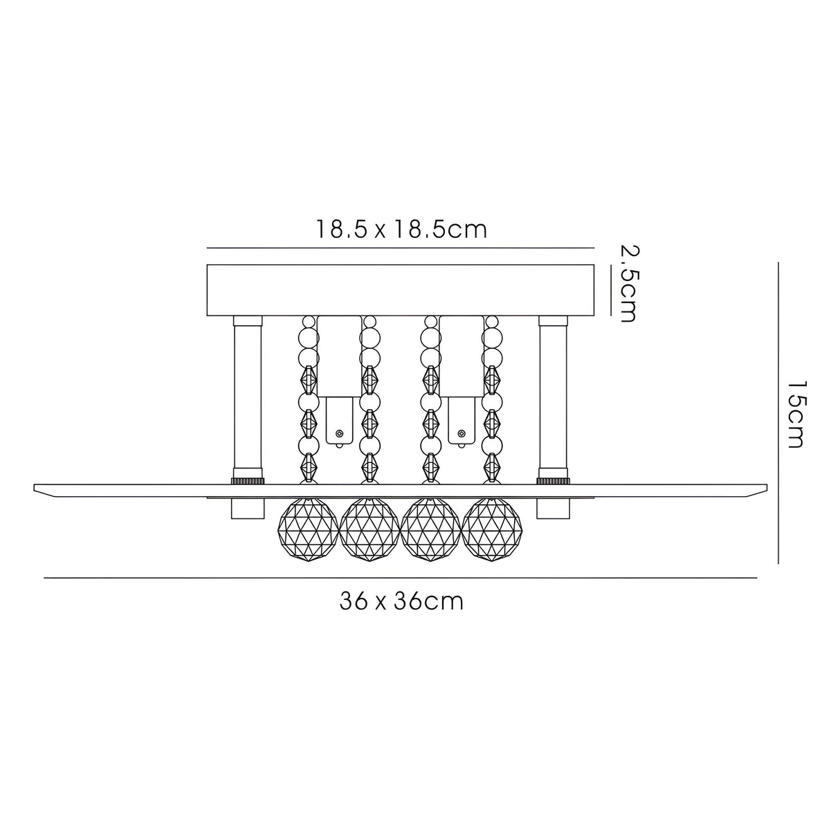 Delmar 4 Light Square Glass/Crystal Flush Ceiling Light - Polished Chrome