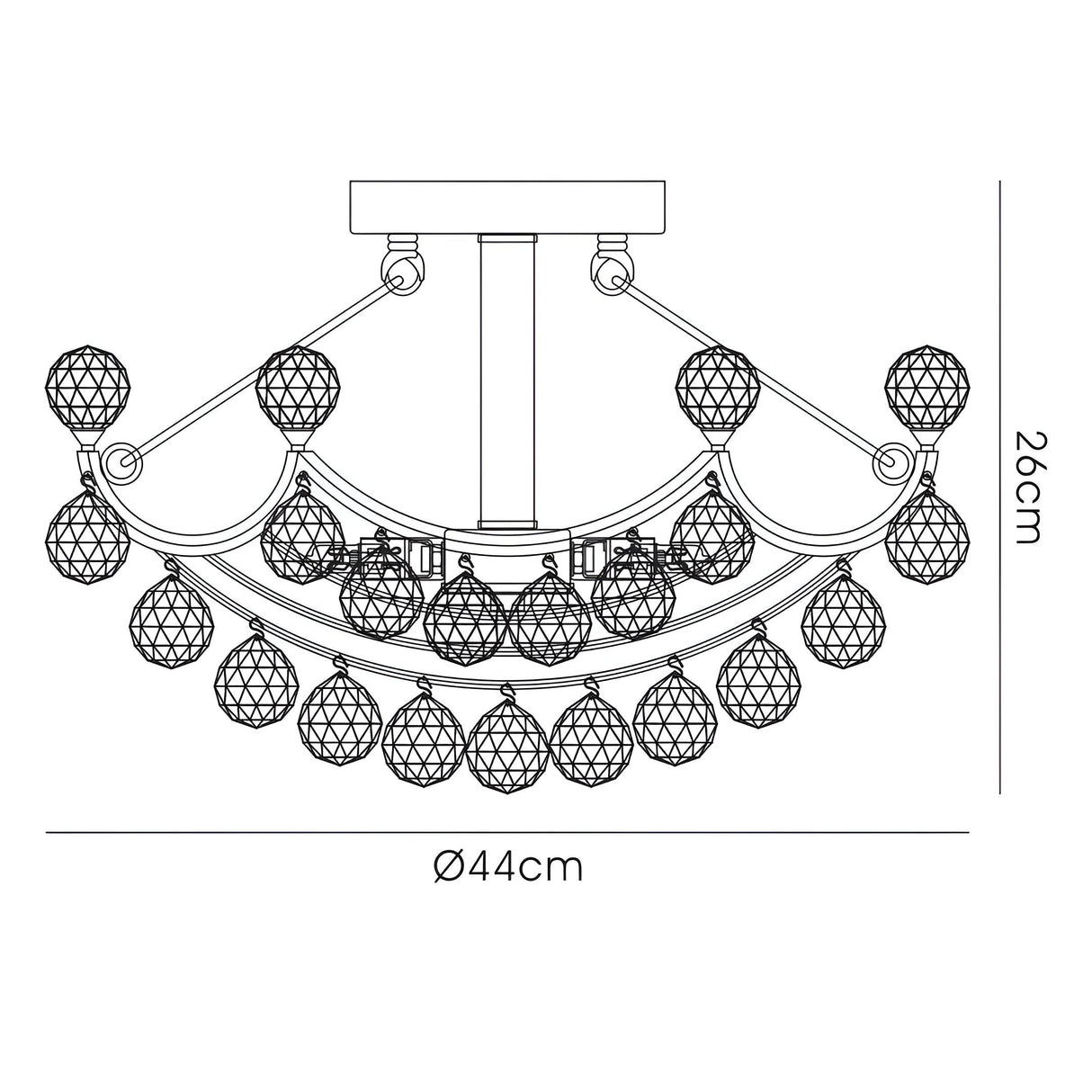 Cesto 4 Light Crystal Semi-Flush Ceiling Light - Polished Chrome