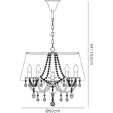 Olivia 50cm 5 Light Crystal Chandelier - Brass With Cream Shade