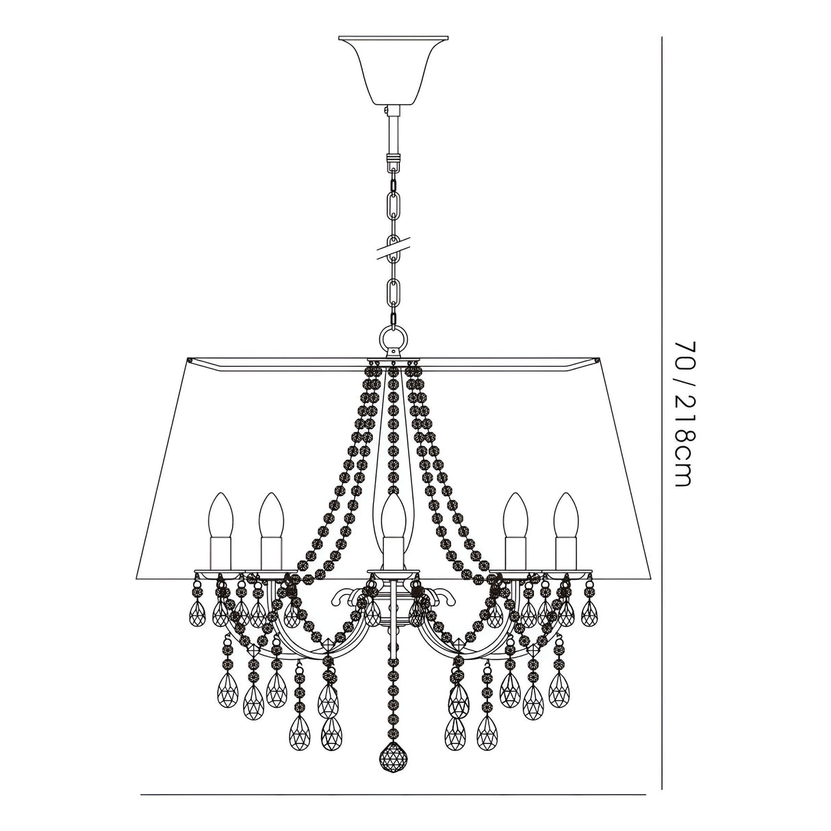 Olivia 70cm 8 Light Crystal Chandelier - Chrome With Ivory Shade