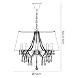 Olivia 70cm 8 Light Crystal Chandelier - Chrome With White Shade