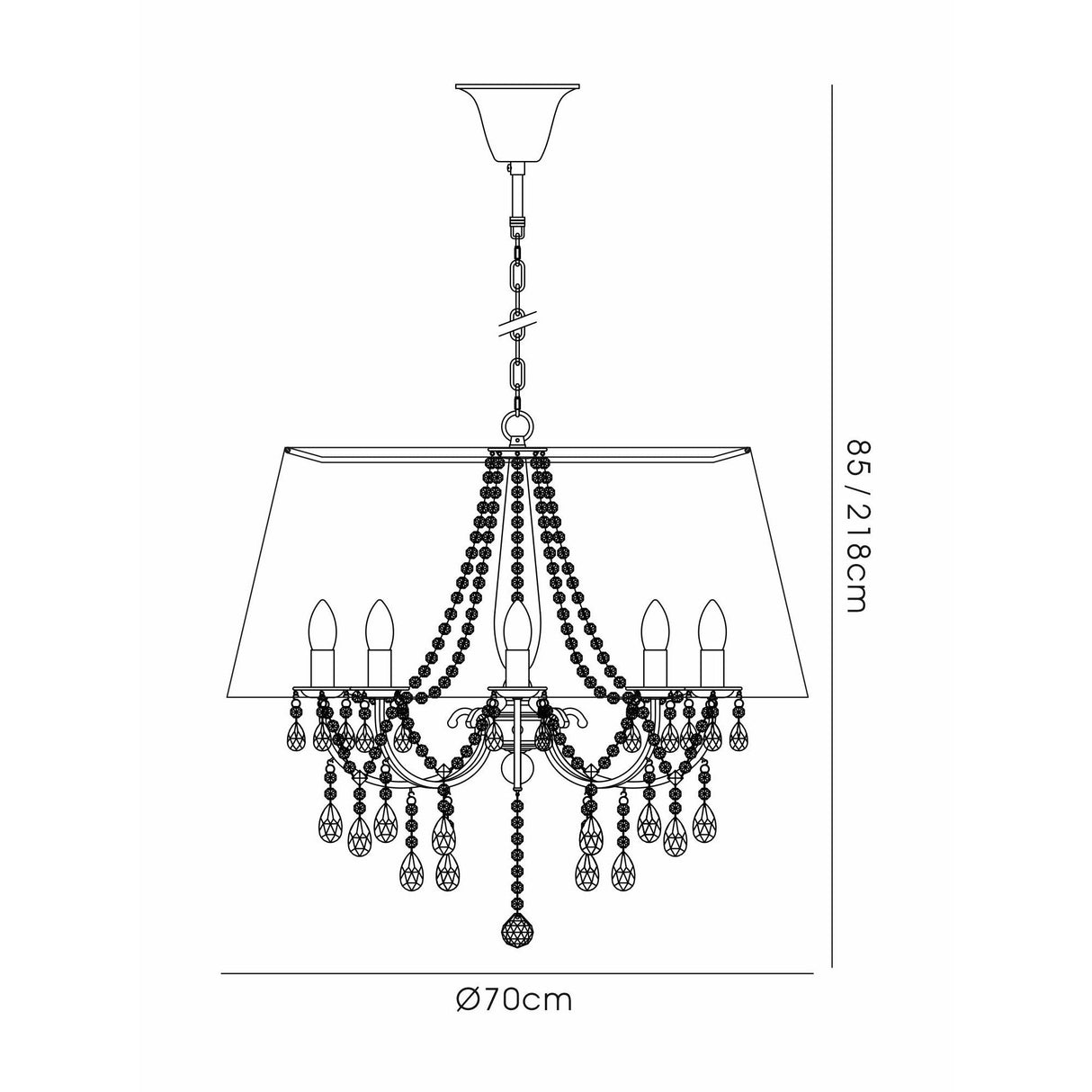 Olivia 70cm 8 Light Crystal Chandelier - Brass With Black Shade