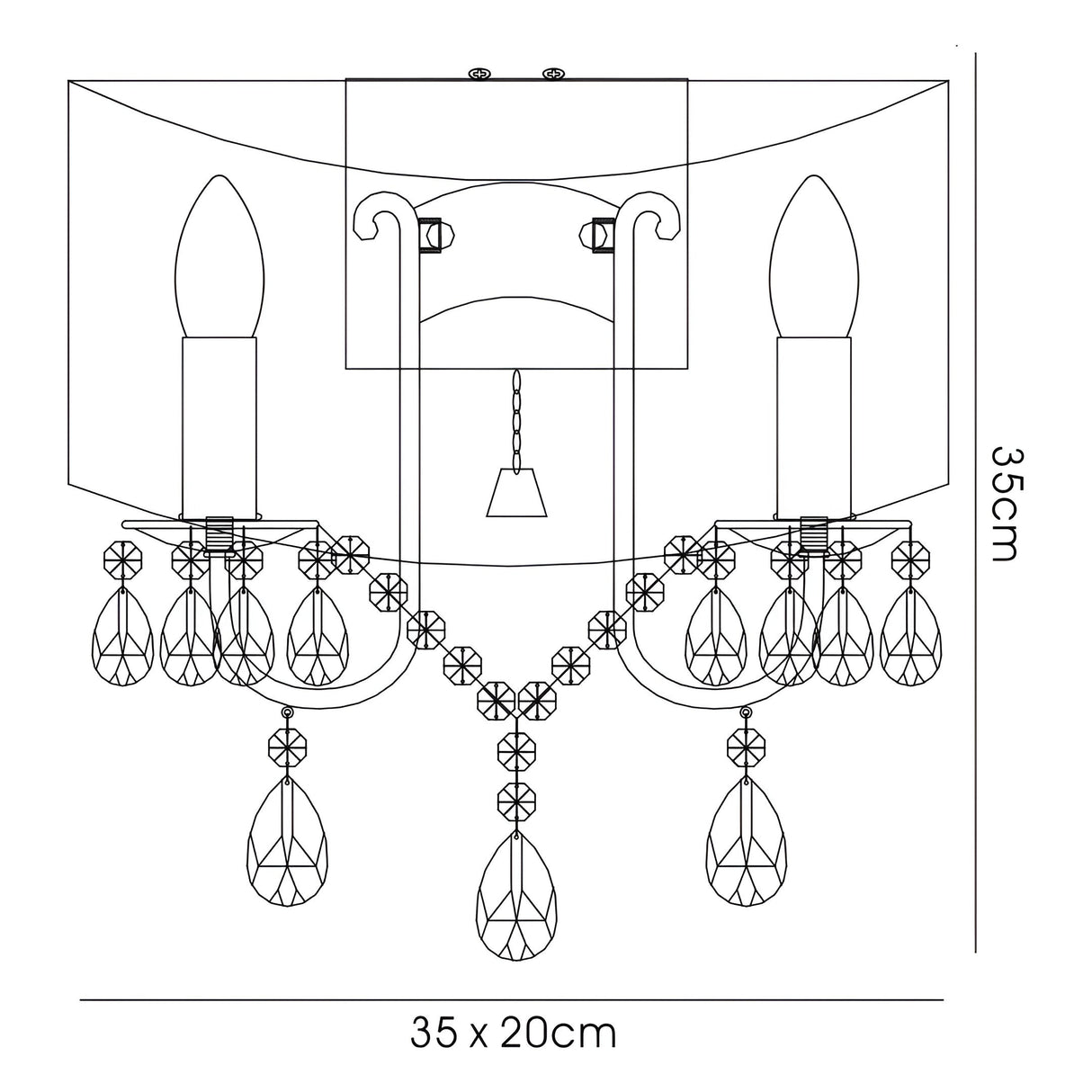 Olivia 2 Light Crystal Wall Light With Switch - Brass With Black Shade