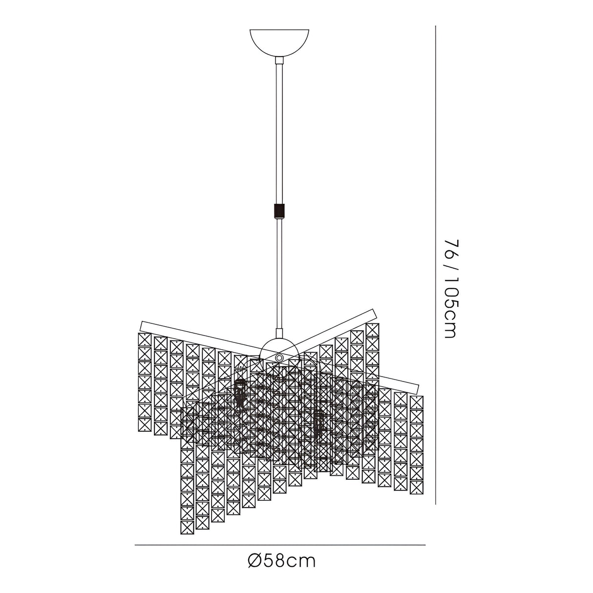 Cortina 58cm Telescopic 8 Light Crystal Chandelier - Antique Brass