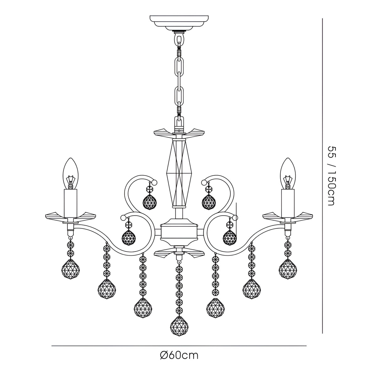 Zinta 60cm 6 Light Crystal Chandelier - Polished Chrome
