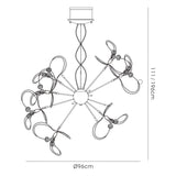 Diyas Messe technical line drawing showing 96cm diameter and 111-196cm drop dimensions for the 24 light crystal semi-flush ceiling light.