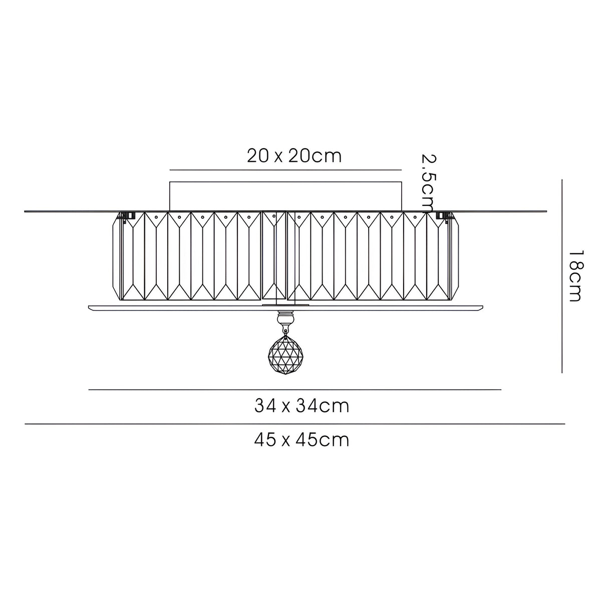 Tosca 6 Light Square Glass/Crystal Flush Ceiling Light – Antique Brass