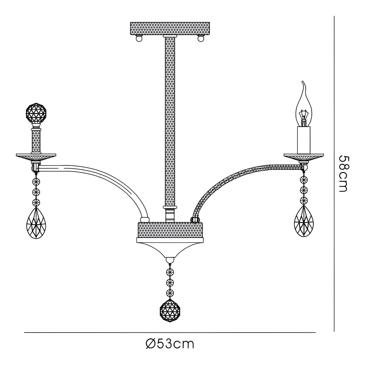 Fiore 53cm 4 Light Crystal Chandelier - Black Chrome