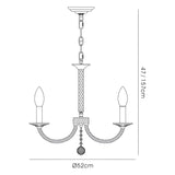 Elena 52cm 3 Light Crystal Chandelier - Black Chrome