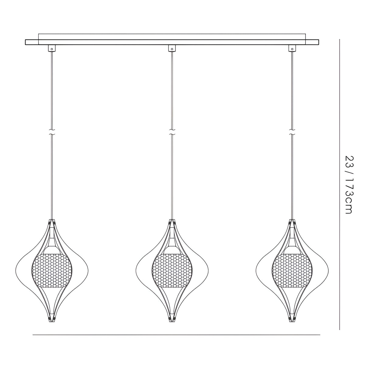 Amano Small 3 Light Crystal Bar Pendant Light - Polished Chrome
