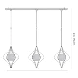 Amano Small 3 Light Crystal Bar Pendant Light - Polished Chrome