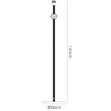 Diagram of the Elena 1 Light Crystal Floor Lamp - Gold (Without Shade), a tall, slim lamp with a round decorative element, measuring 140 cm high and 28 cm in base diameter—ideal for adding luxury lighting to any room.