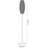 Line drawing of the Kos 4 Light Crystal Floor Lamp - French Gold: a contemporary tall lamp with a mesh-patterned oval shade and round base, measuring 160 cm in height and 30 cm in base diameter, as indicated by measurement lines.