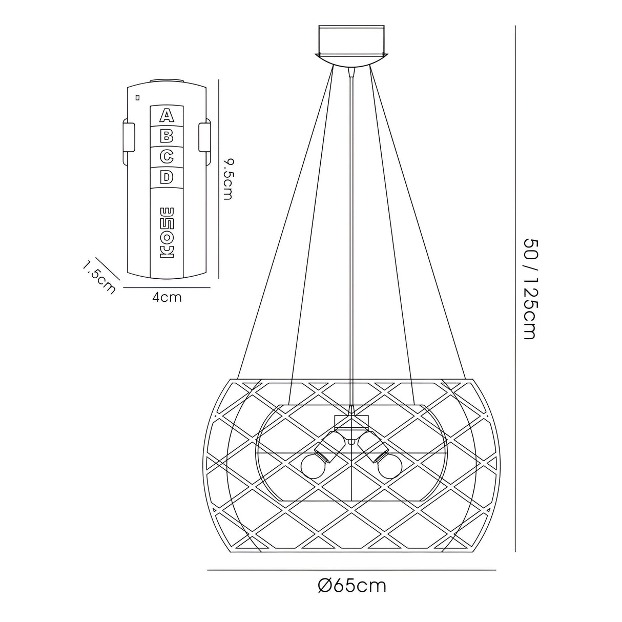Atria 65cm 3 Light Chandelier With Remote Control - Chrome