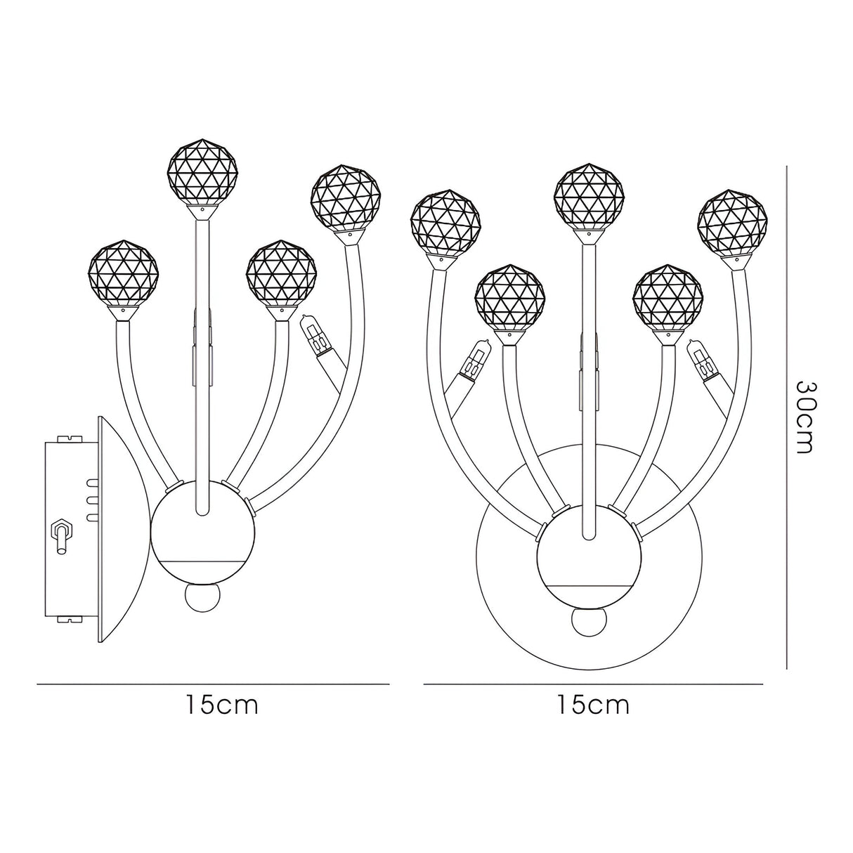 Xeena 3 Light Crystal Wall Light - Gold