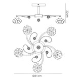 Cara 5 Light Crystal Semi-Flush Ceiling Light - Antique Brass