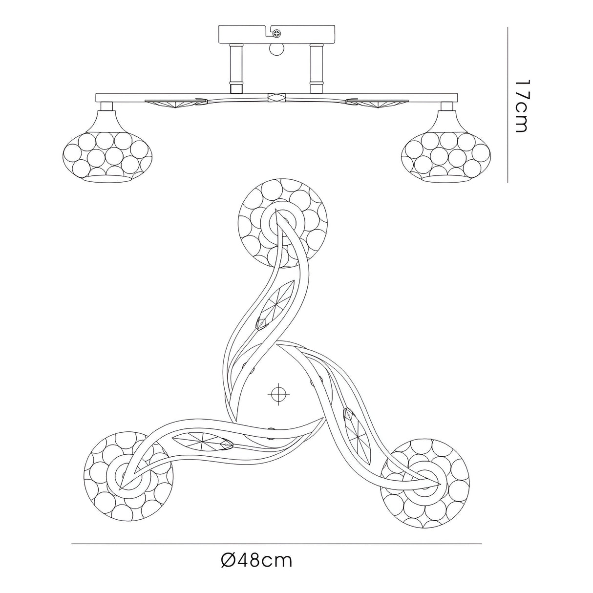 Leimo 3 Light Crystal Semi-Flush Ceiling Light - French Gold