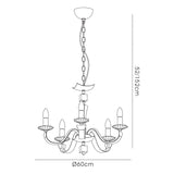 Nardini 60cm 5 Light Crystal Chandelier - Chrome & Black Faux Leather