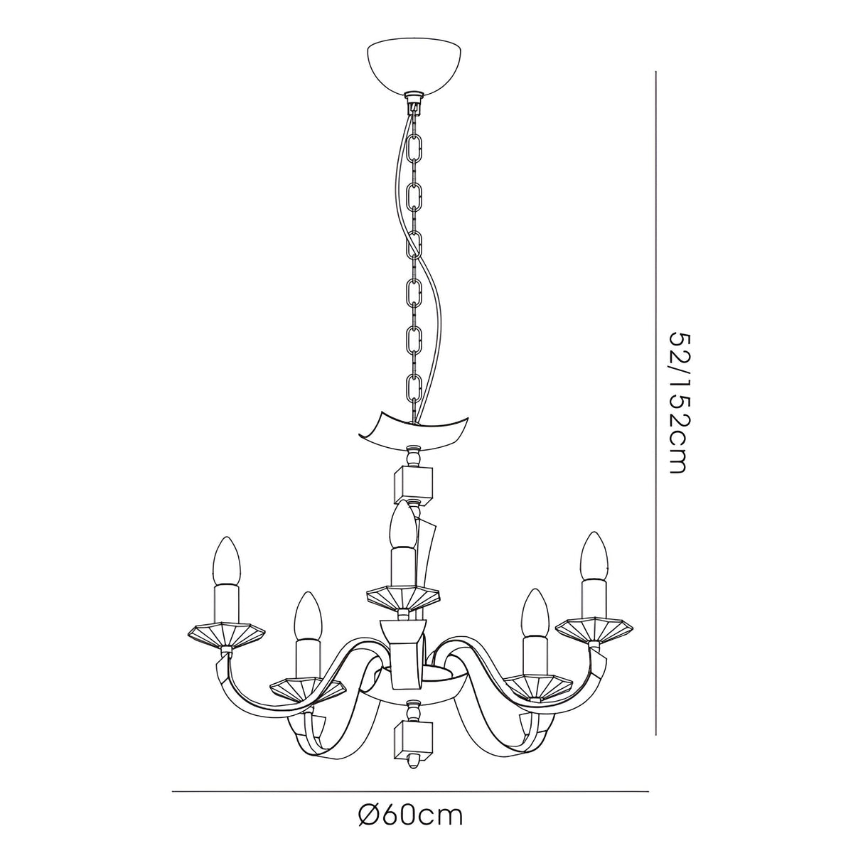Nardini 60cm 5 Light Crystal Chandelier - Chrome & Brown Faux Leather
