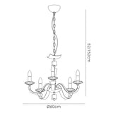Nardini 60cm 5 Light Crystal Chandelier - Chrome & Brown Faux Leather