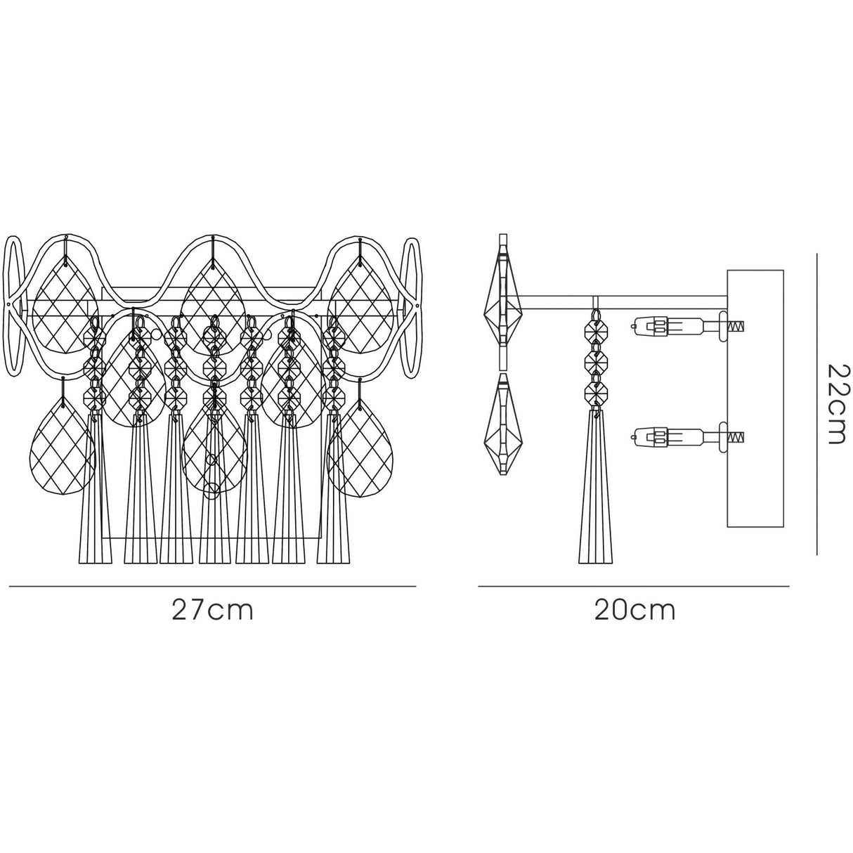 Kenzie 3 Light Crystal Wall Light With Switch - Chrome