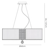 Evelyn 60cm 5 Light Crystal Suspension Light/Semi-Flush - Chrome With Black Shade