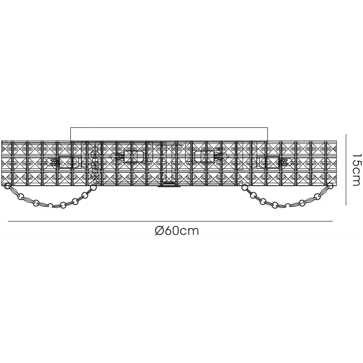 Technical line drawing of the Diyas Enya 9 light crystal flush ceiling light showing 60cm diameter and 15cm height dimensions.