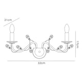 Willow 2 Light Crystal Wall Light - Chrome (Without Shade)