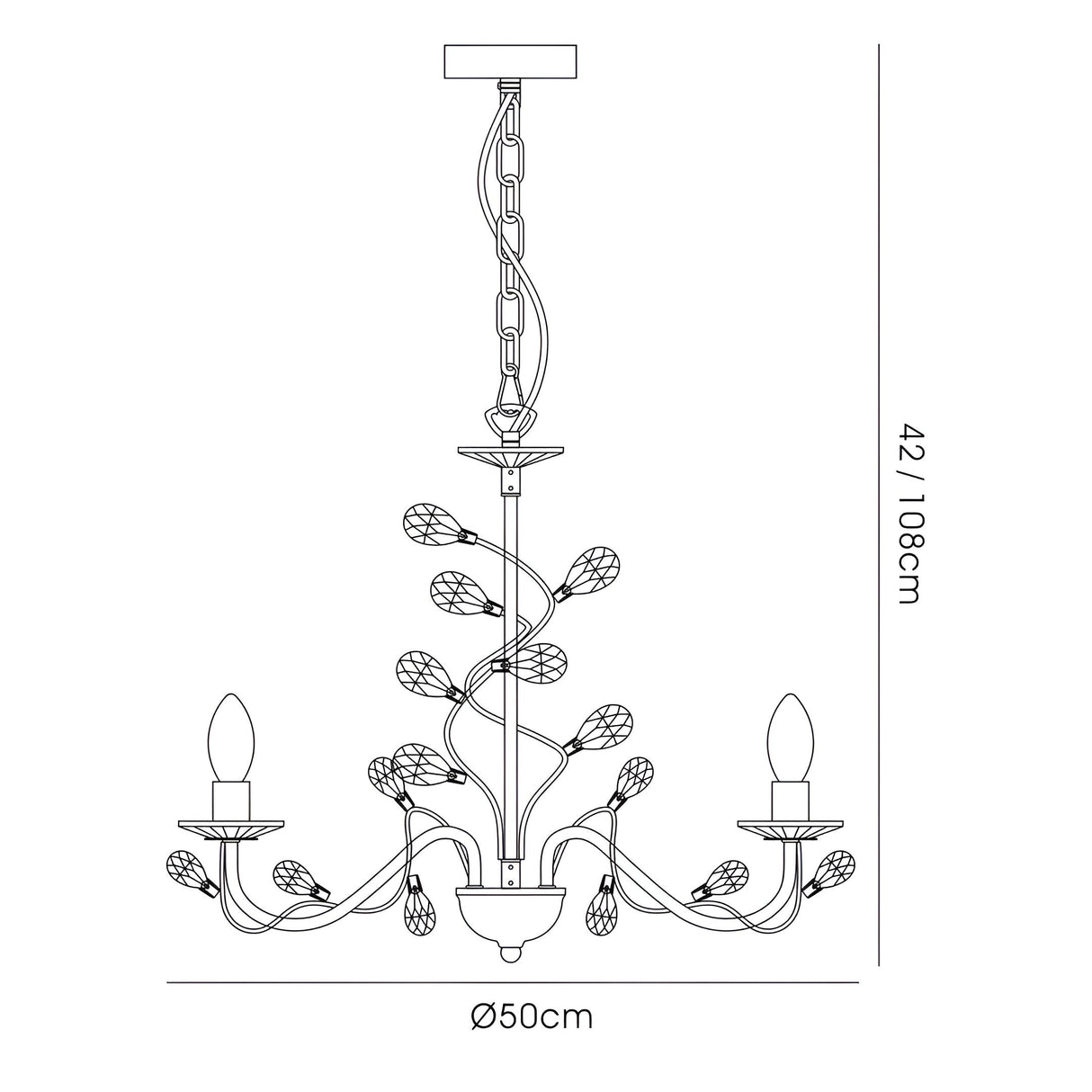 Willow 5 Light Crystal Chandelier - Polished Chrome (Without Shade)