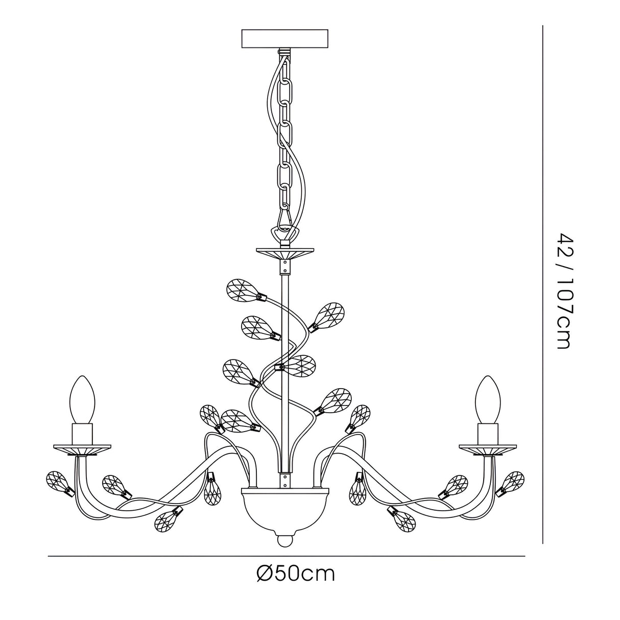 Willow 3 Light Crystal Chandelier - Antique Brass (Without Shade)