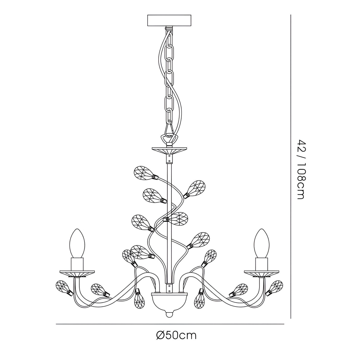 Willow 5 Light Crystal Chandelier - Antique Brass (Without Shade)