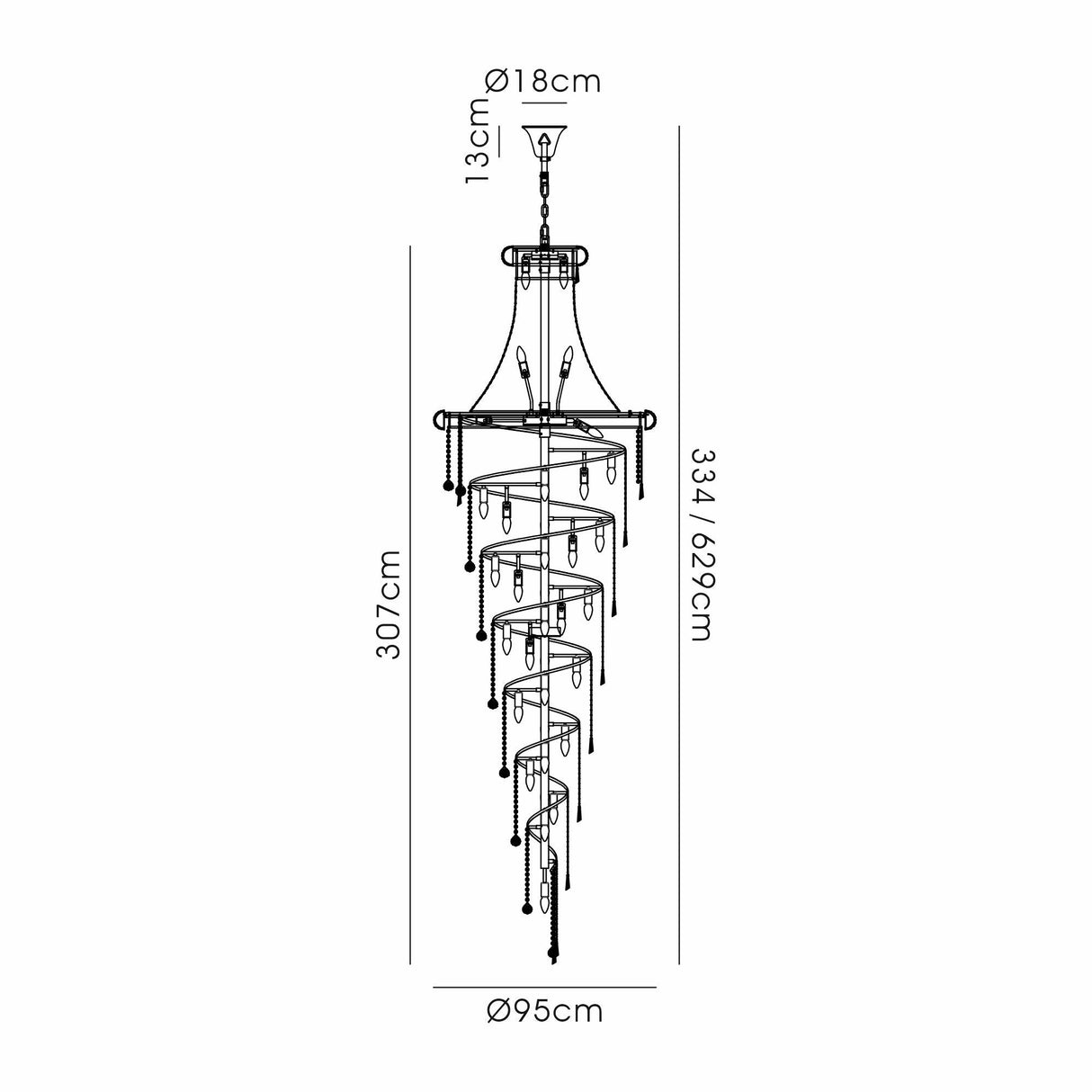 Alexandra 95cm 7 Layer Spiral 63 Light Crystal Chandelier - Chrome