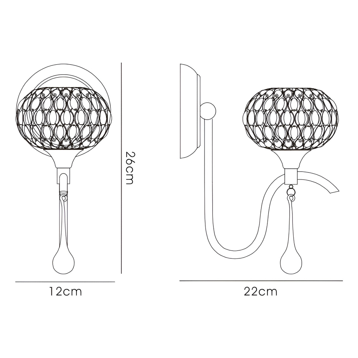 Chelsie 1 Light Beaded Glass Wall Light - Chrome