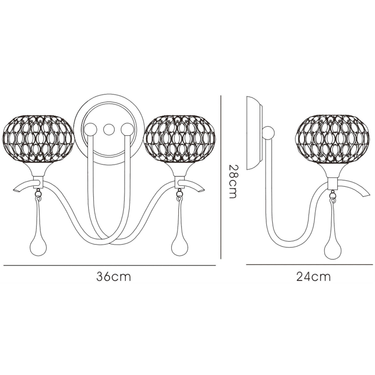 Chelsie 2 Light Beaded Glass Wall Light - Chrome