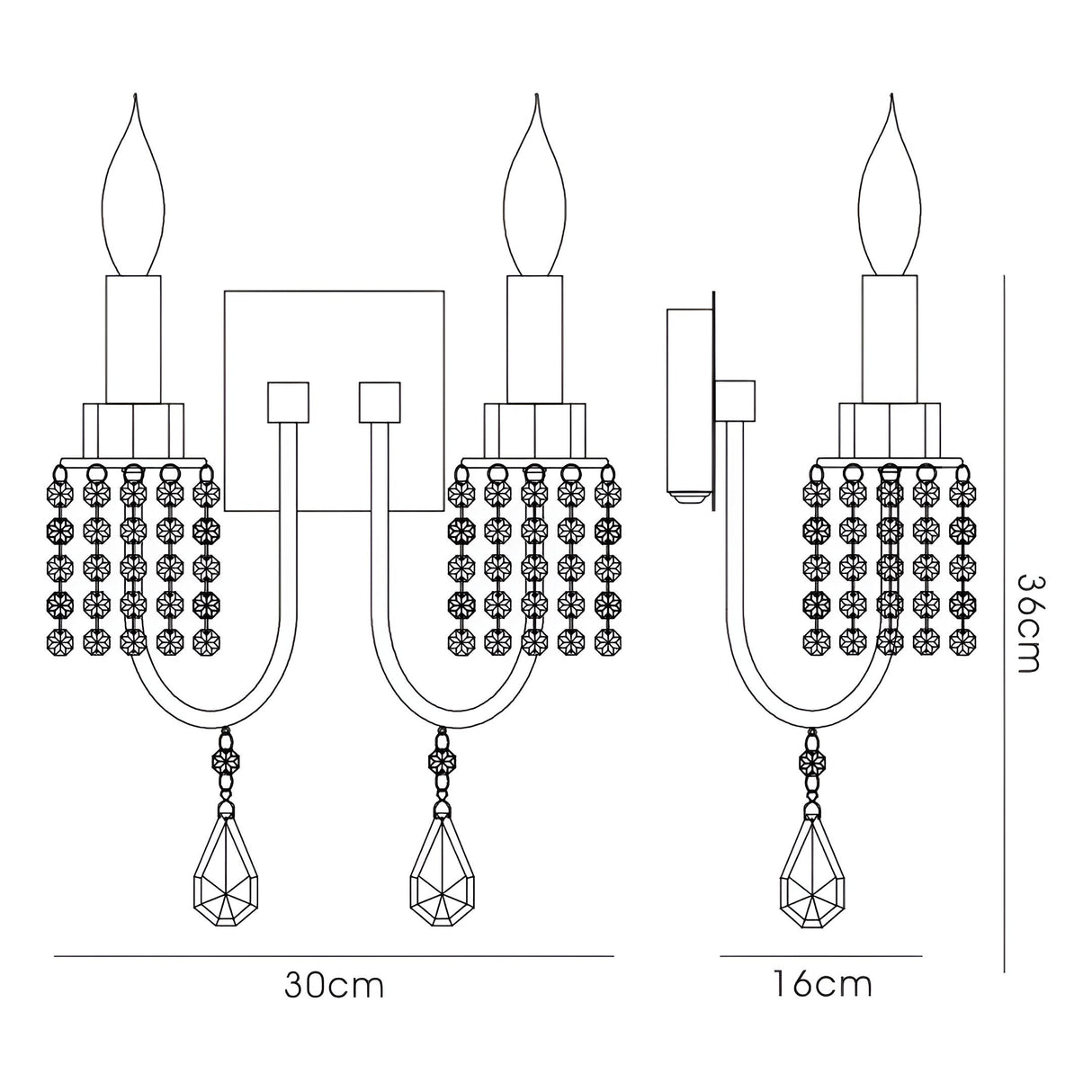 Emily 2 Light Crystal Wall Light With Switch - Chrome