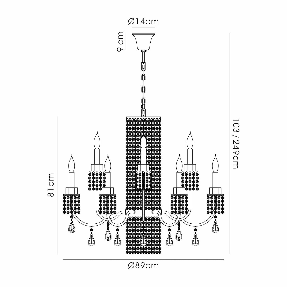 Emily 89cm 13 Light Crystal Chandelier - Polished Chrome