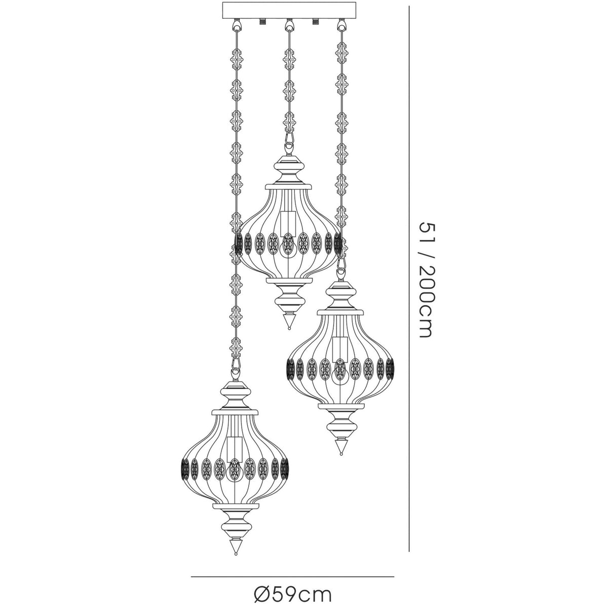 Marisa 3 Light Crystal Cluster Pendant Light - Antique Brass & Amber