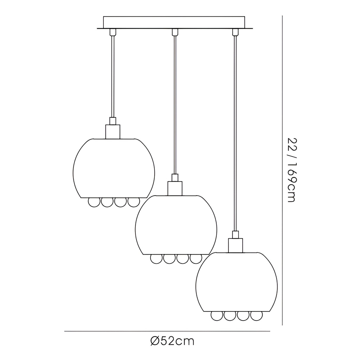 Pandora 3 Light Glass Cluster Pendant Light - Polished Chrome