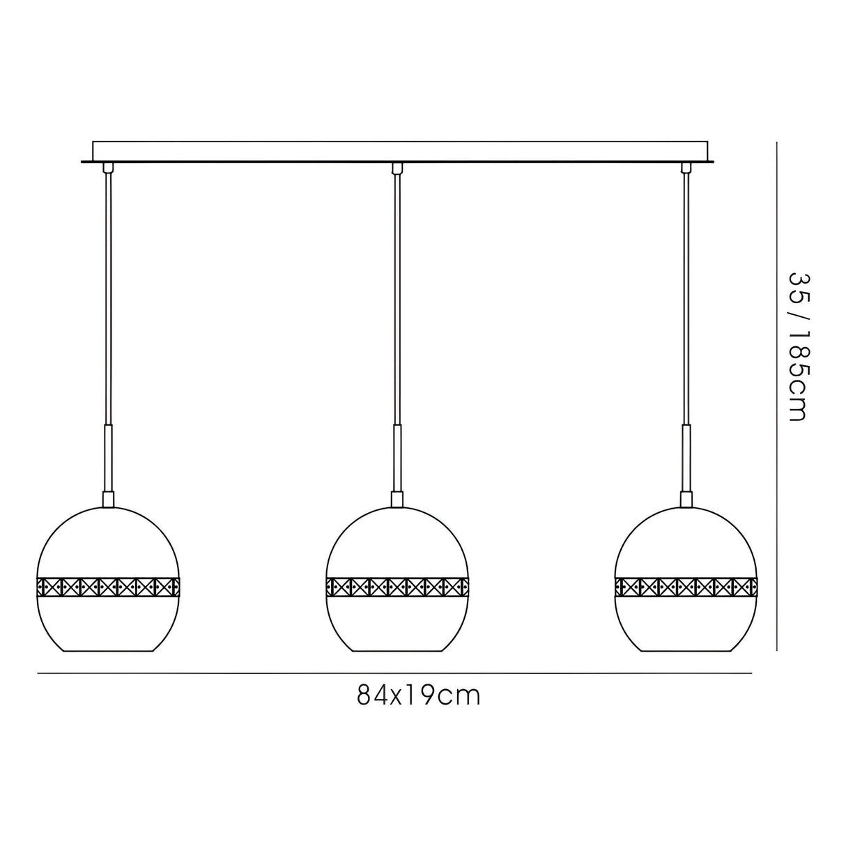 Andrea 3 Light Crystal Bar Pendant Light - Satin Nickel