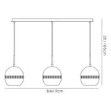 Andrea 3 Light Crystal Bar Pendant Light - Satin Nickel